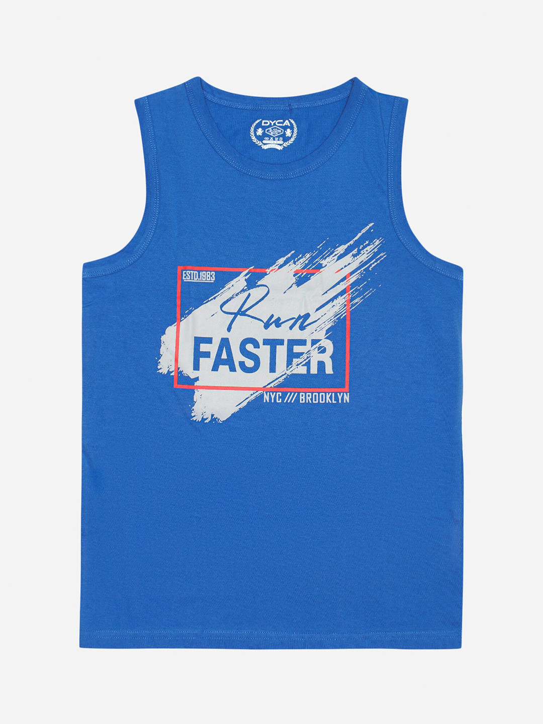 

DYCA Boys Typography Printed Sleeveless Cotton T-shirt, Blue