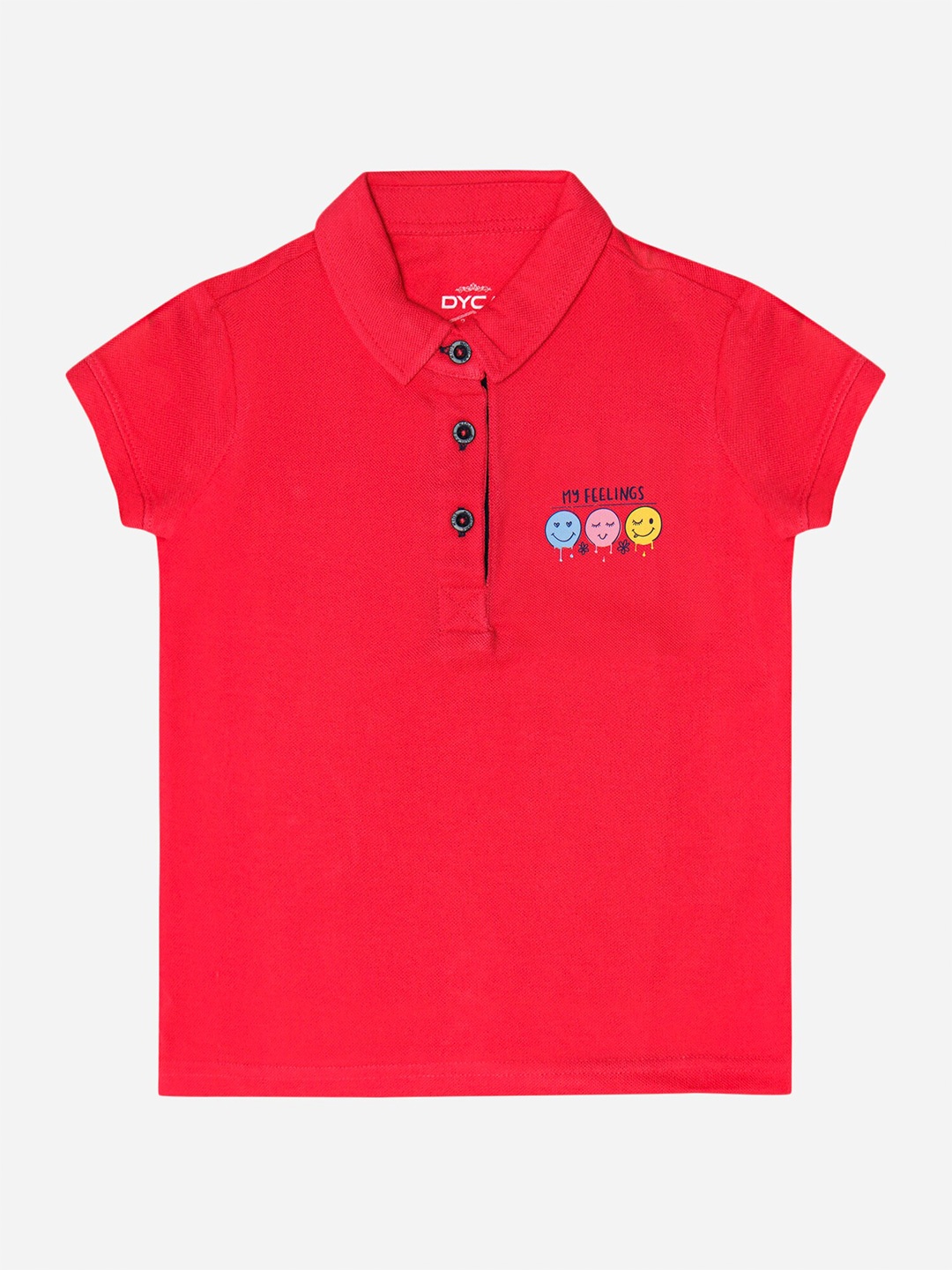 

DYCA Girls Polo Collar Short Sleeves Cotton T-shirt, Red