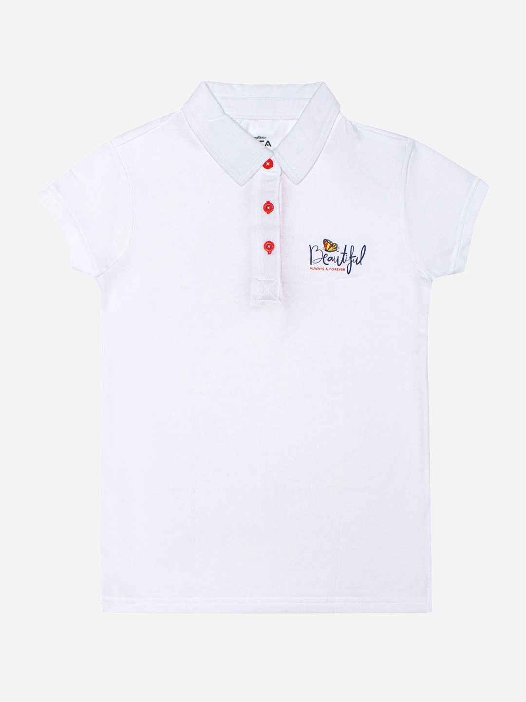 

DYCA Girls Polo Collar Half Sleeves Cotton T-shirt, White