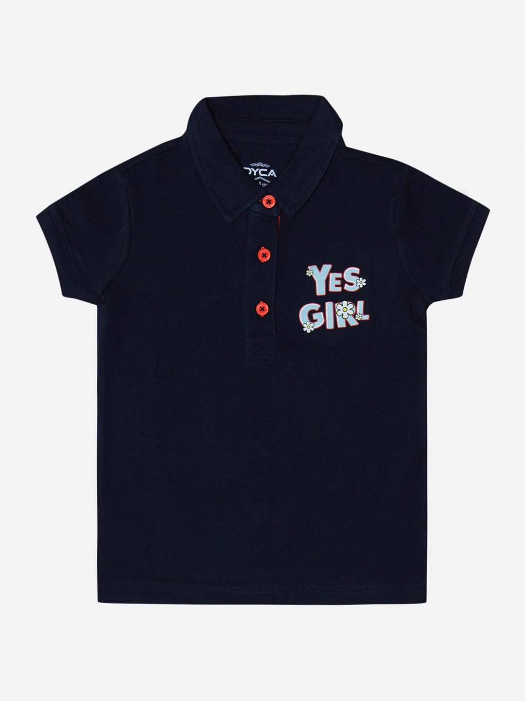 

DYCA Girls Polo Collar Short Sleeves Cotton T-shirt, Navy blue