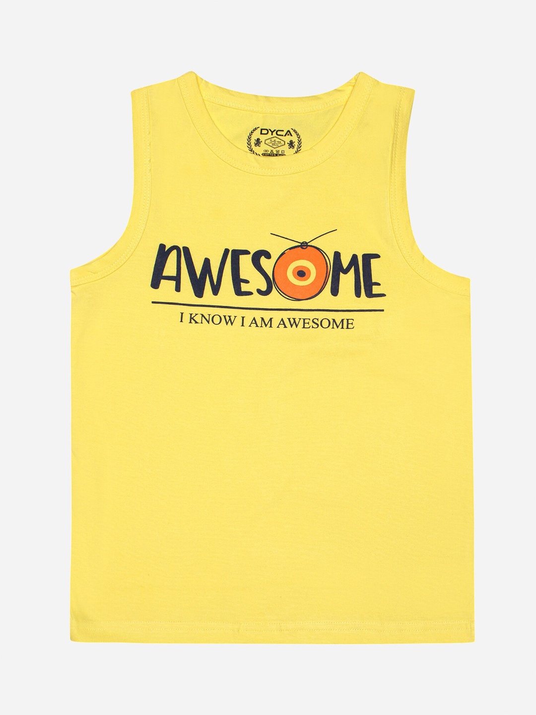 

DYCA Boys Typography Printed Round Neck Cotton T-shirt, Yellow