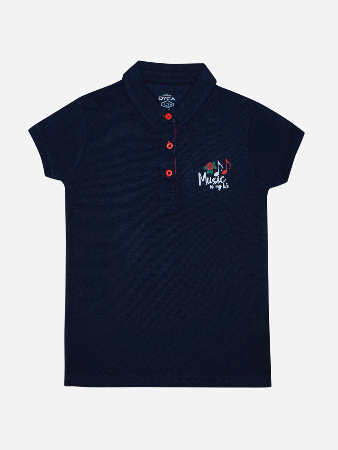 

DYCA Girls Polo Collar Short Sleeves Cotton T-shirt, Navy blue