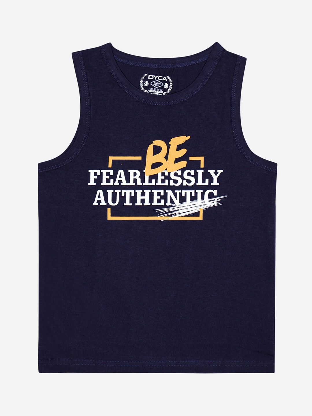 

DYCA Boys Printed Round Neck Sleeveless Cotton Tshirt, Navy blue