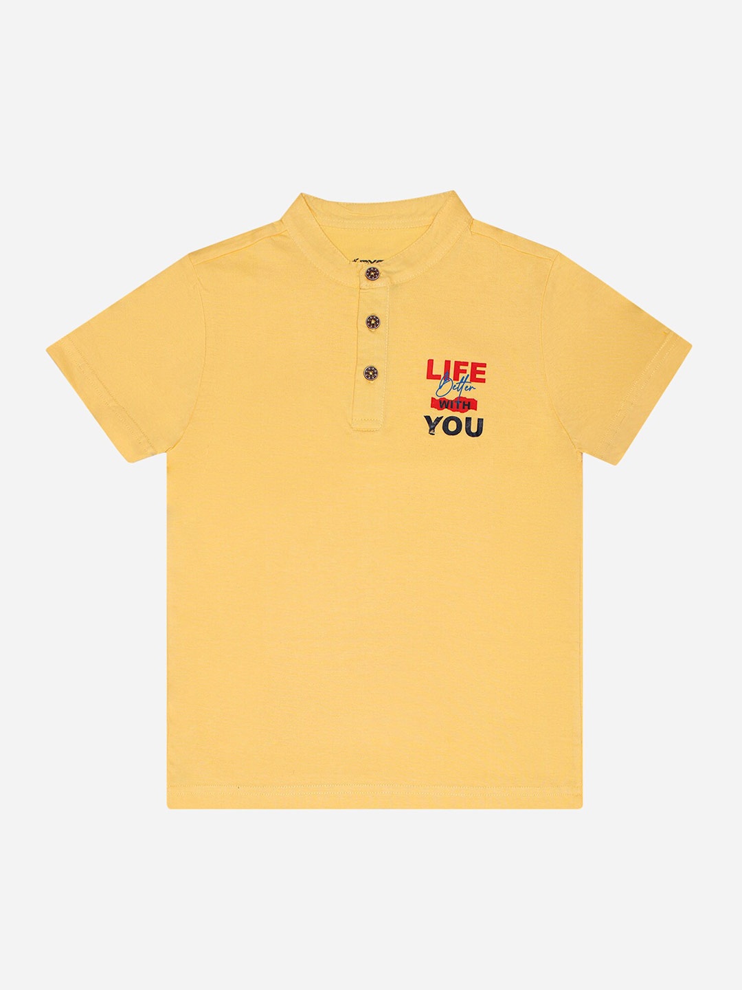 

DYCA Boys Henley Neck Short Sleeves Cotton T-shirt, Yellow