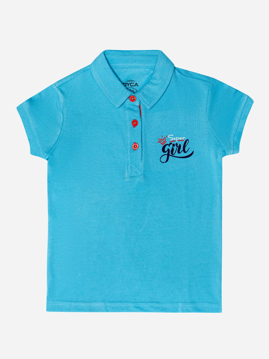 

DYCA Girls Polo Collar Half Sleeves Cotton T-shirt, Turquoise blue