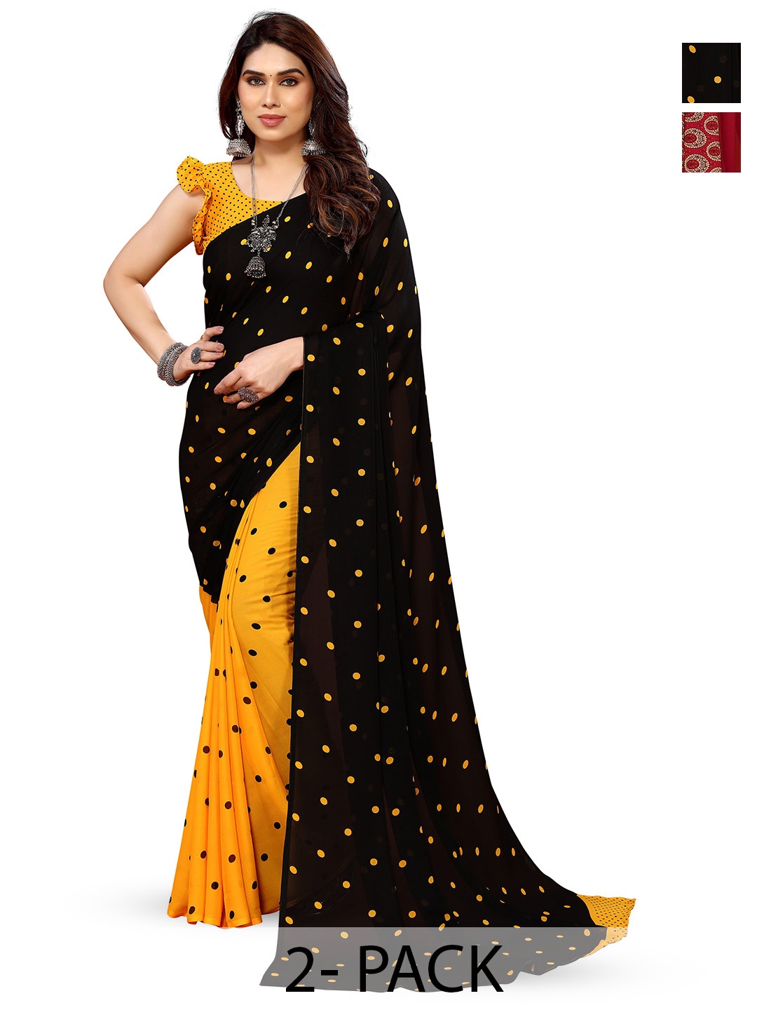 

ANAND SAREES Selection Of 2 Geometric Printed Sarees, Yellow