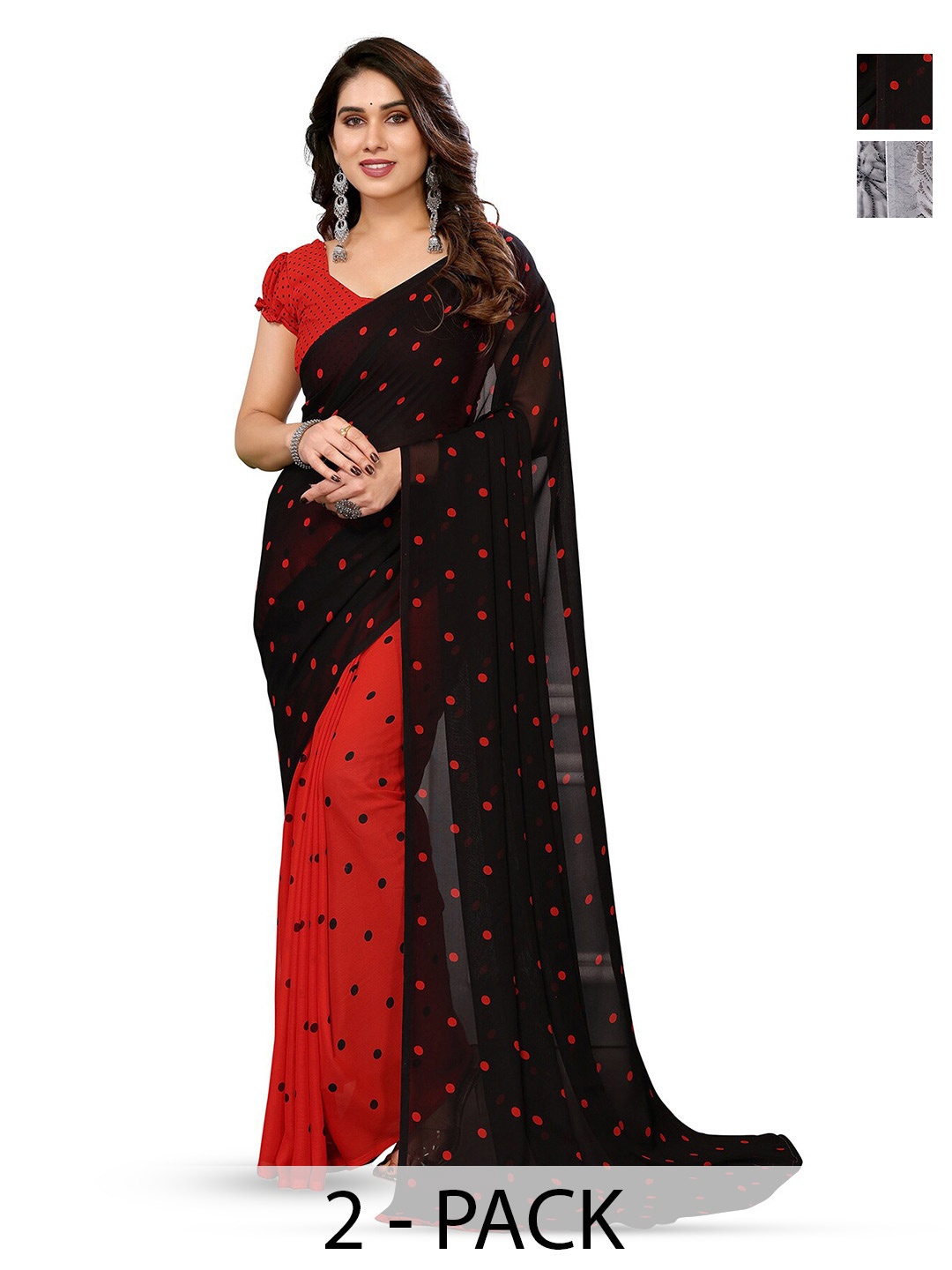 

ANAND SAREES Selection of 2 Geometric Printed Saree, Grey