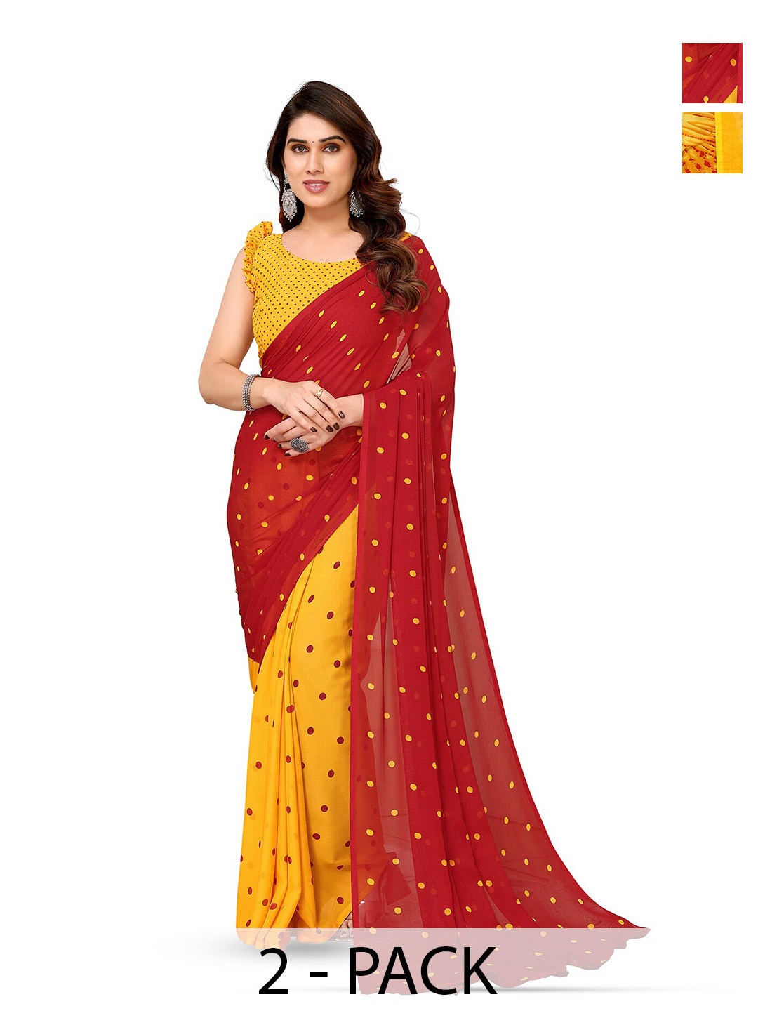 

ANAND SAREES Pack of 2 Geometric Printed Georgette Saree, Yellow