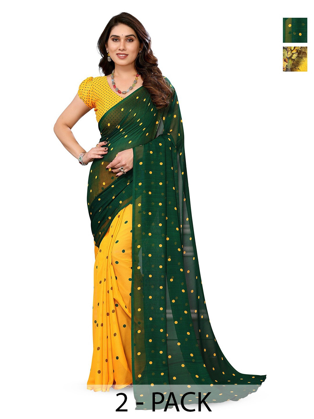 

ANAND SAREES Pack Of 2 Printed Georgette Saree, Yellow