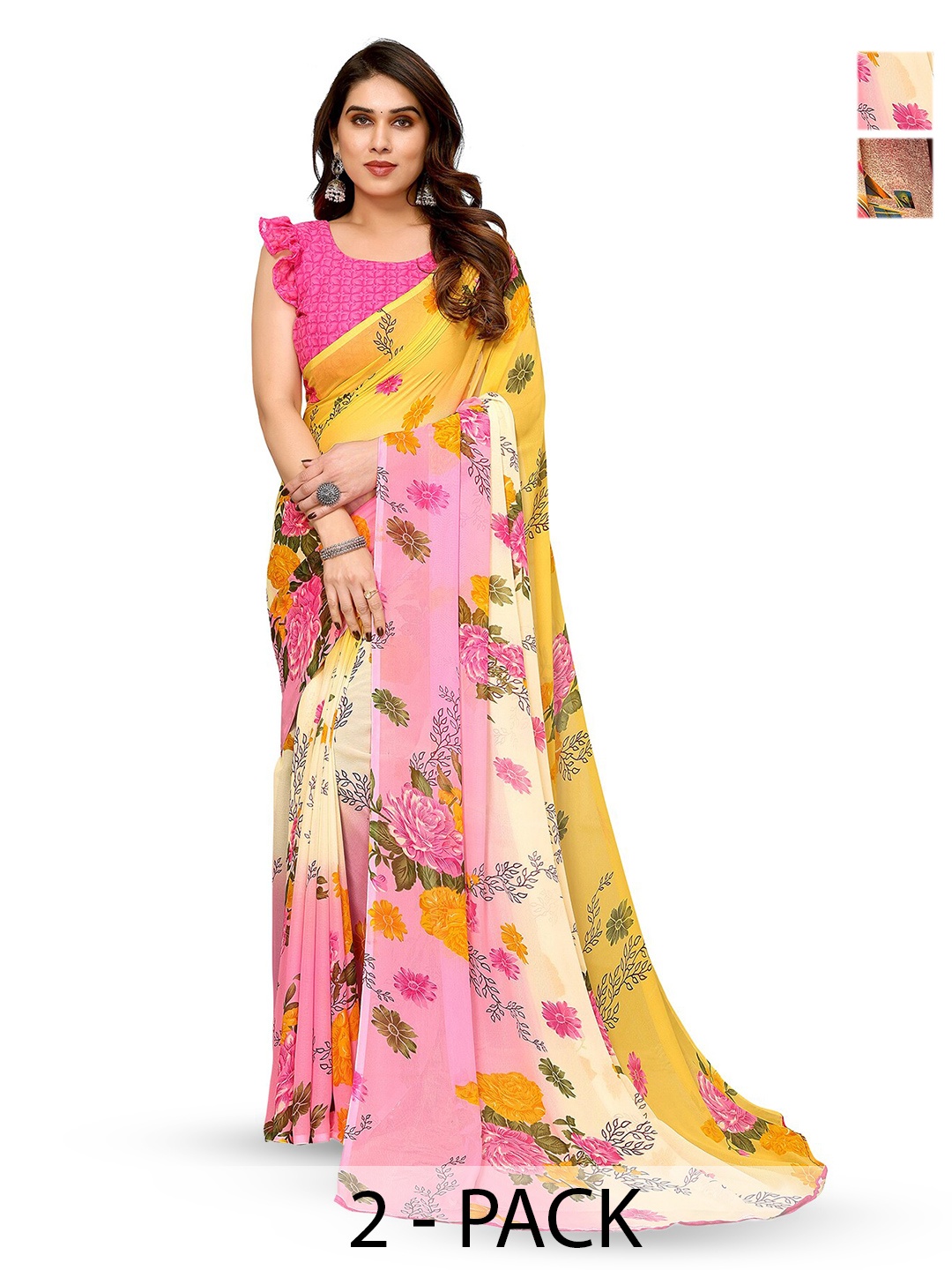 

ANAND SAREES Selection Of 2 Ethnic Motifs Printed Saree, Pink