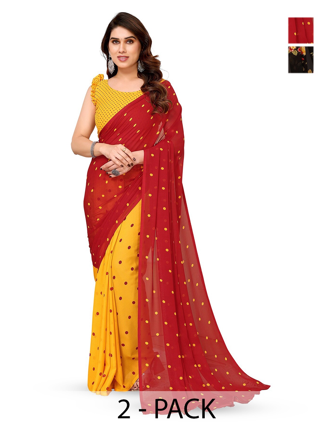 

ANAND SAREES Selection Of 2 Printed Poly Georgette Sarees, Black