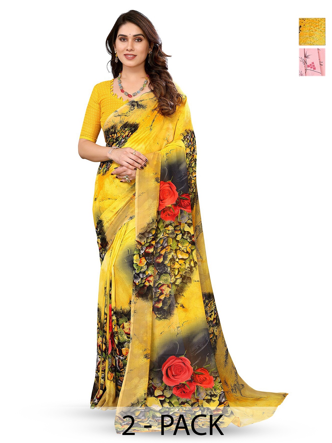 

ANAND SAREES Pack Of 2 Printed Georgette Sarees, Pink