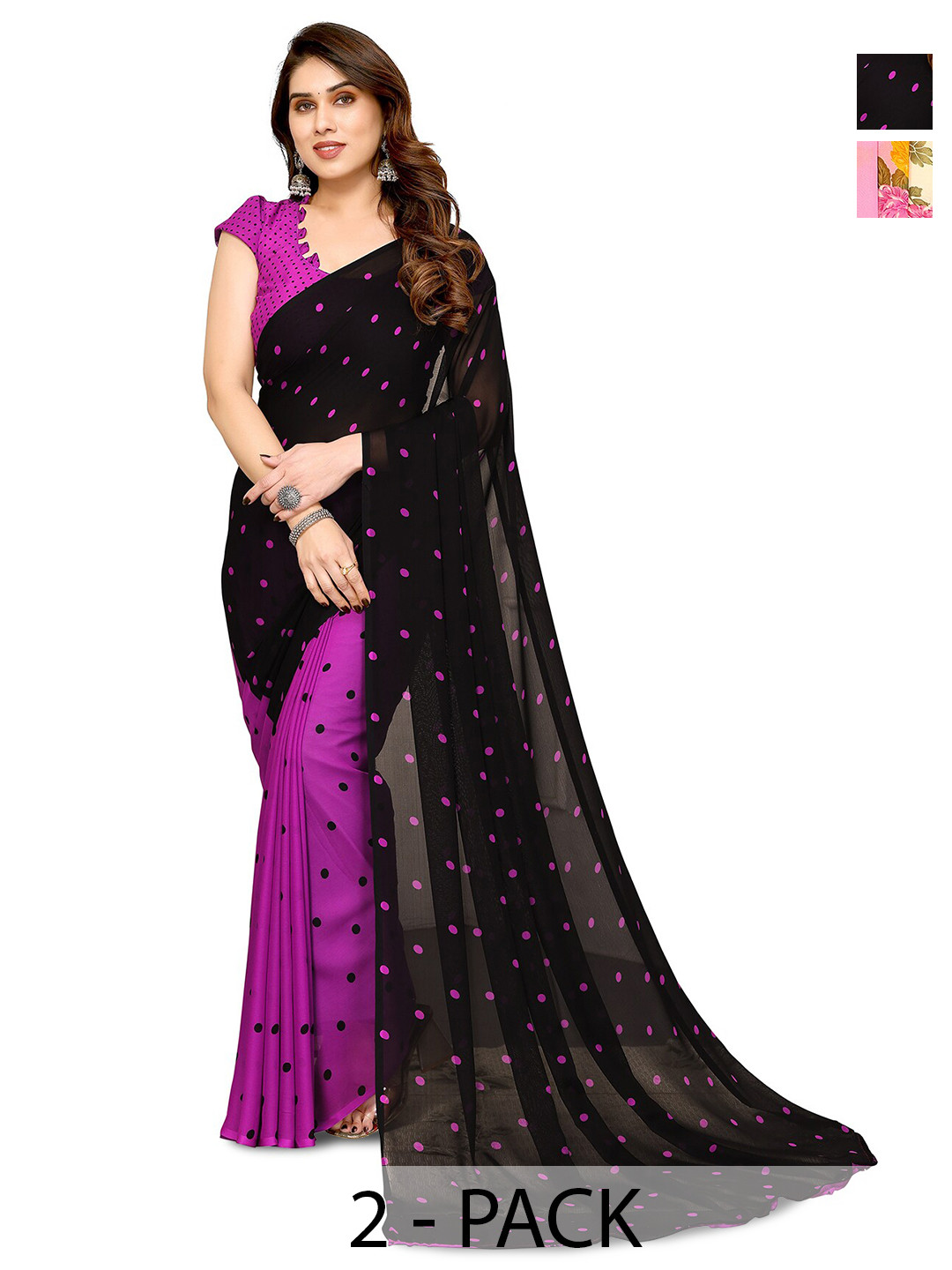 

ANAND SAREES Selection of 2 Floral Saree, Pink