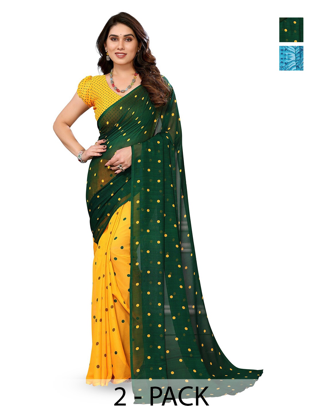 

ANAND SAREES Selection Of 2 Abstract Printed Sarees, Blue