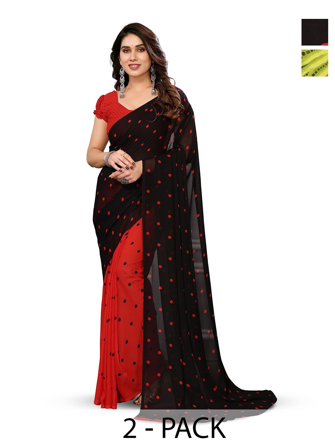 

ANAND SAREES Selection Of 2 Printed Georgette Saree, Black