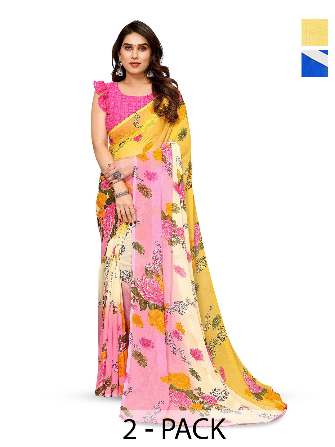

ANAND SAREES Selection Of 2 Printed Sarees, Blue