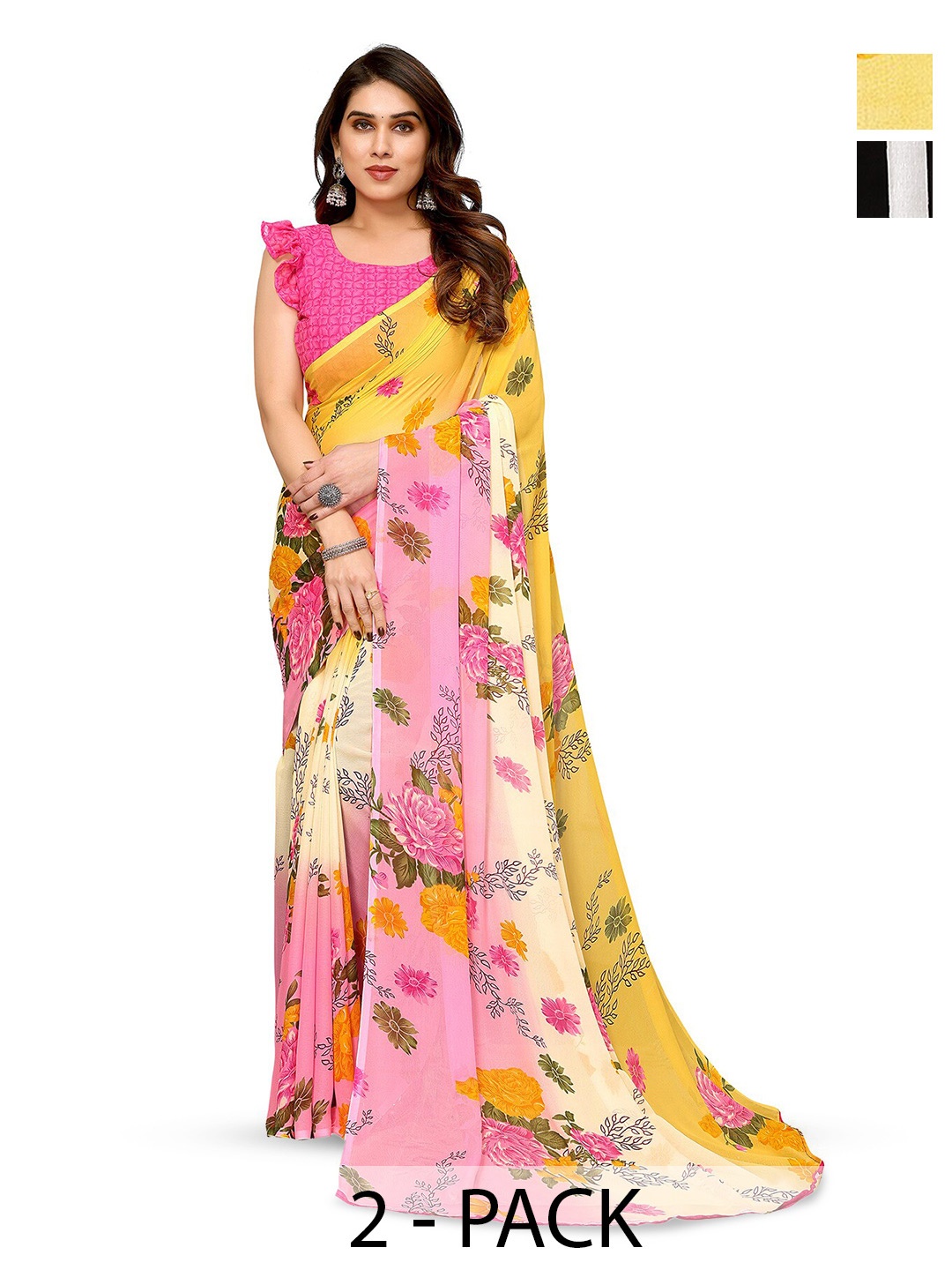 

ANAND SAREES Selection Of 2 Georgette Printed Saree, Peach