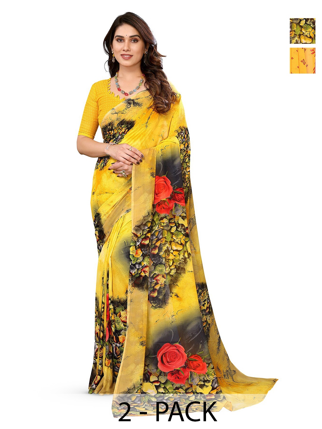 

ANAND SAREES Selection of 2 Floral Saree, Yellow