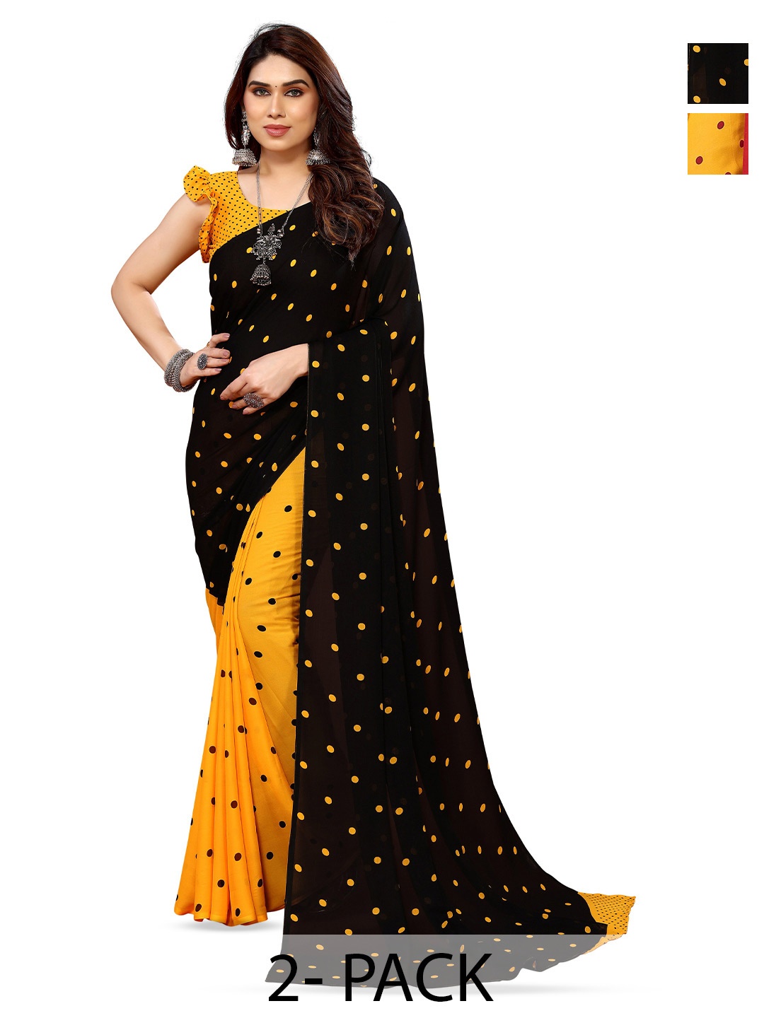 

ANAND SAREES Pack Of 2 Printed Georgette Sarees, Black