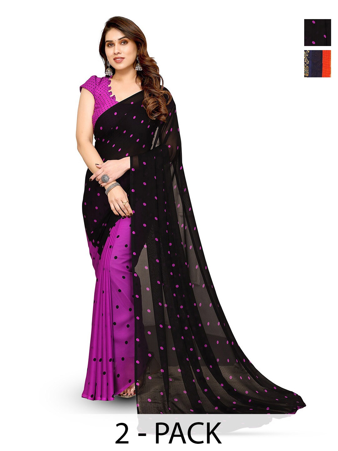 

ANAND SAREES Selection of 2 Polka Dot Saree, Purple