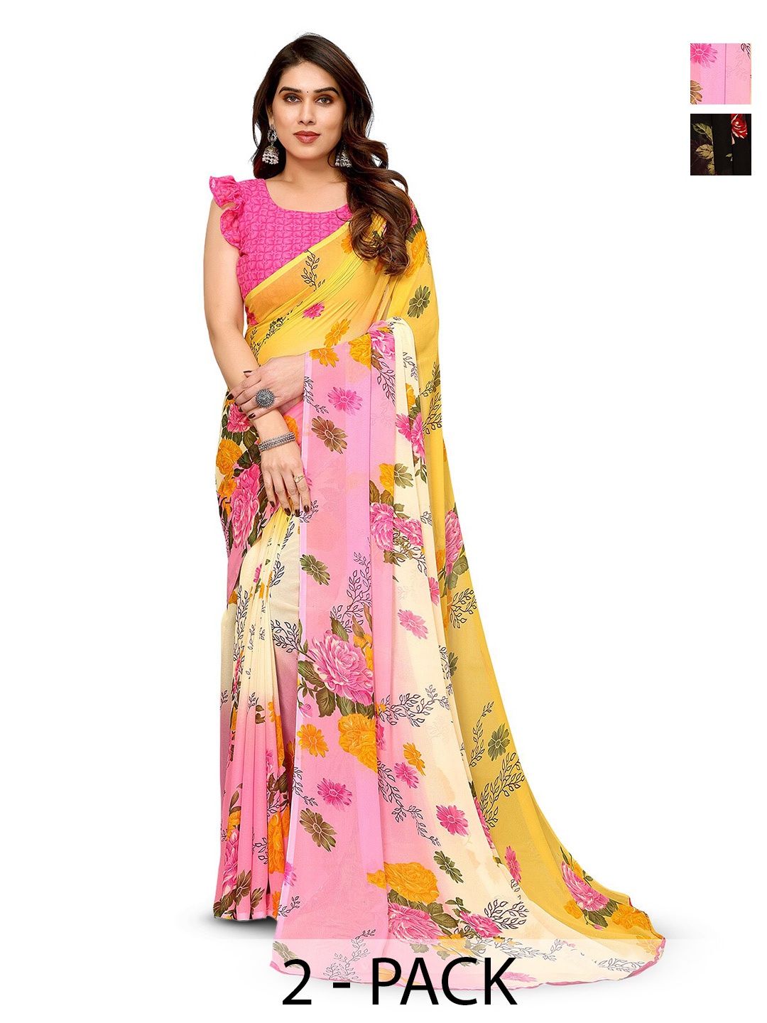 

ANAND SAREES Selection Of 2 Floral Printed Saree, Red