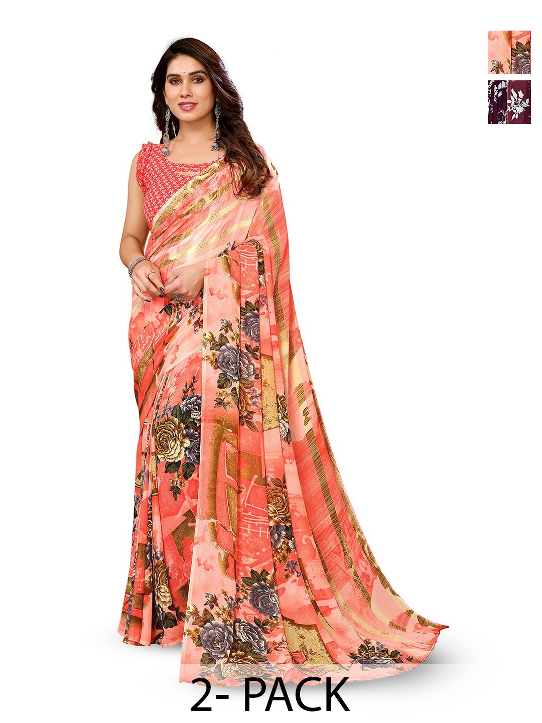 

ANAND SAREES Selection Of 2 Floral Printed Saree, Maroon