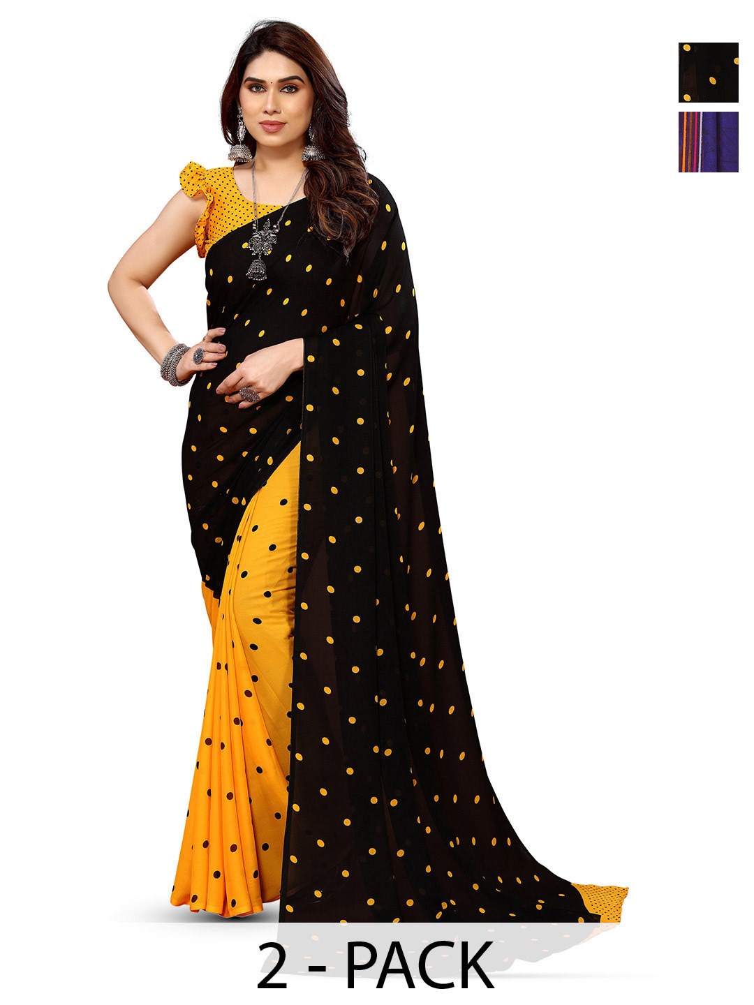 

ANAND SAREES Selection Of 2 Printed Saree, Black