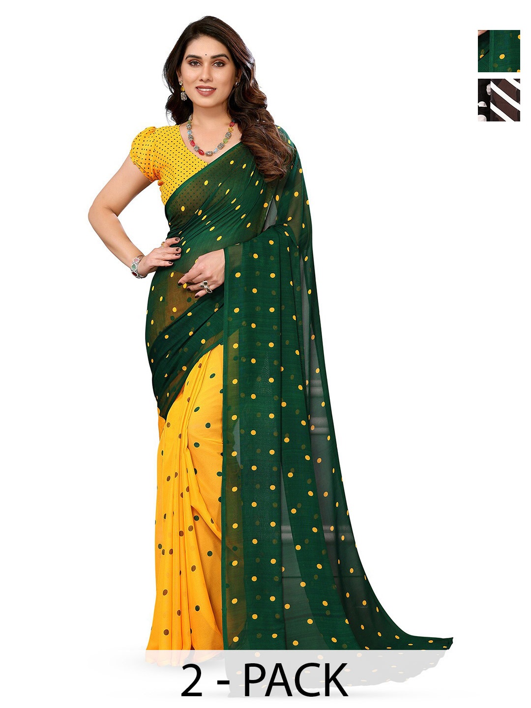 

ANAND SAREES Selection Of 2 Printed Saree, Green