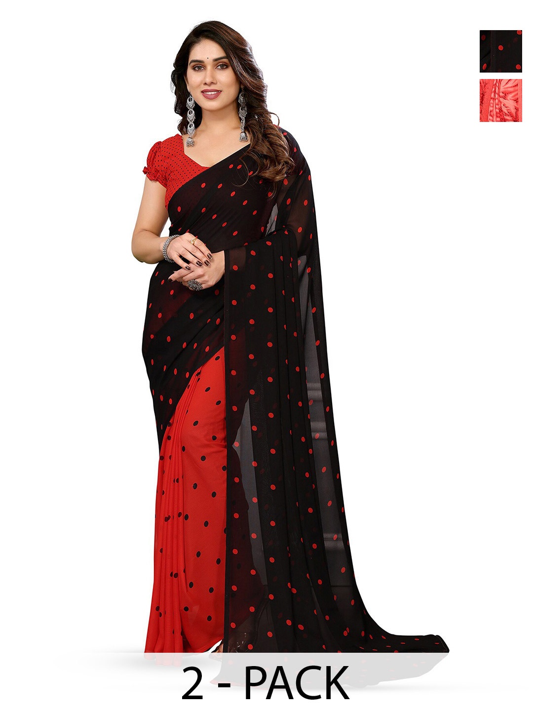 

ANAND SAREES Selection Of 2 Printed Sarees, Black