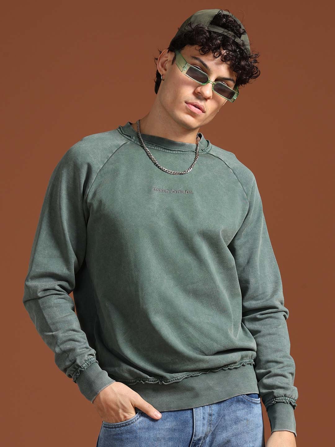 

VUDU Cotton Pullover Sweatshirt, Olive