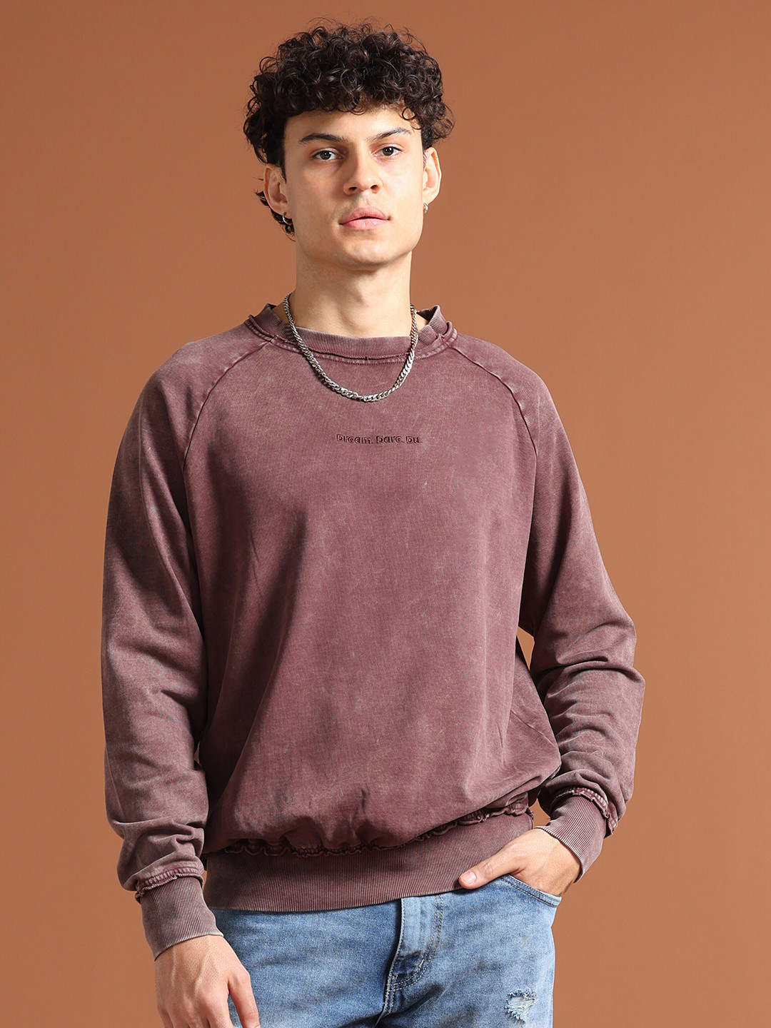 

VUDU Cotton Pullover Sweatshirt, Brown
