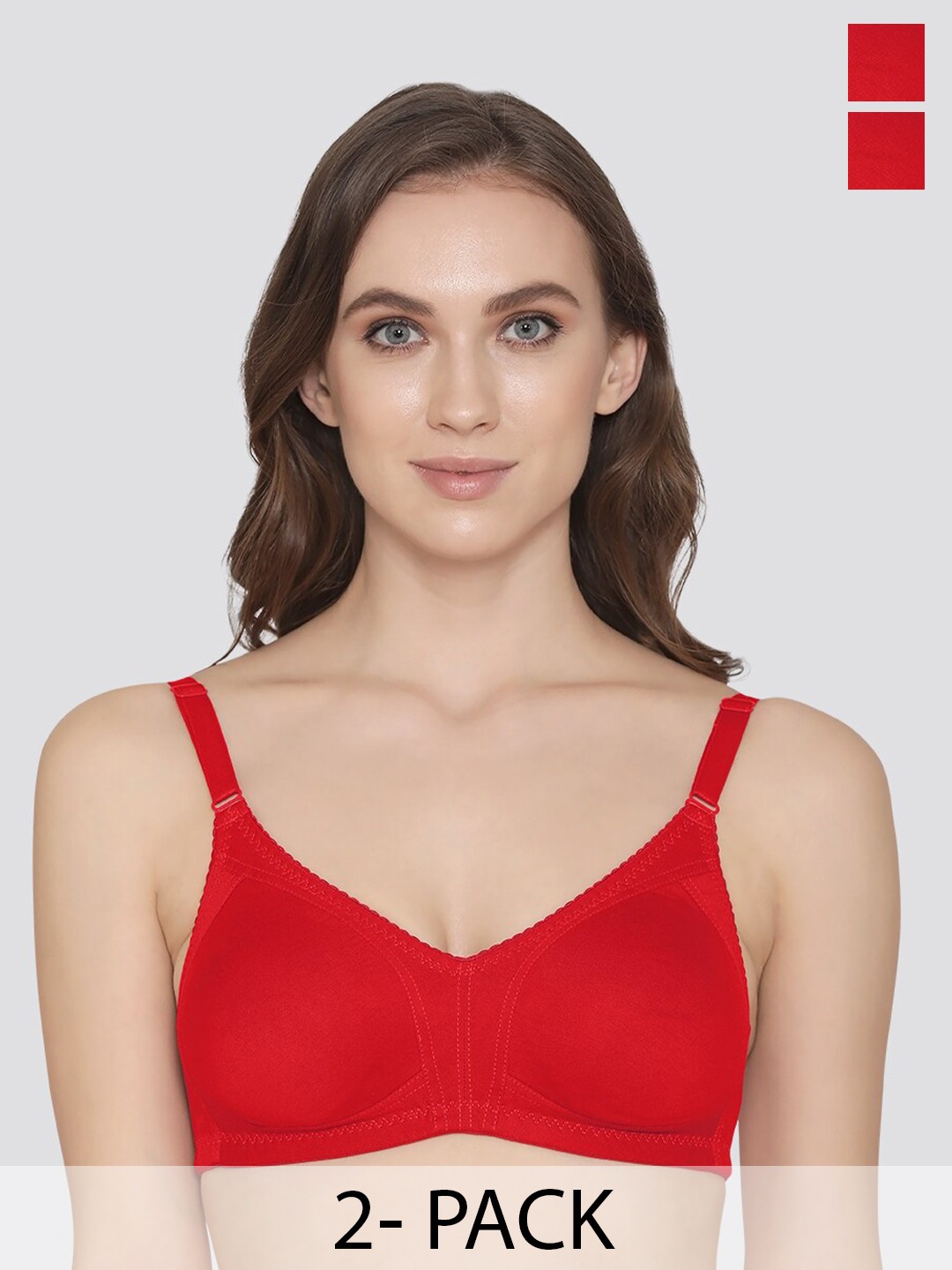 

K LINGERIE Pack of 2 Kwid Wirefree Full Coverage Support Plus Size T-Shirt Bra, Red