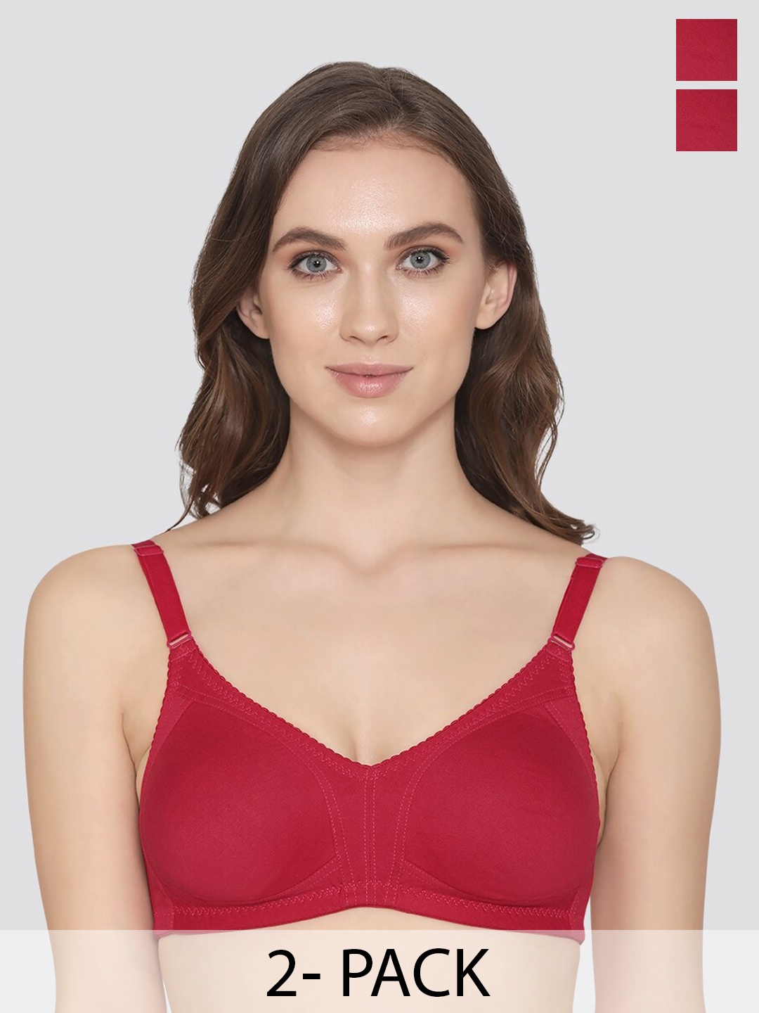 

K LINGERIE Pack of 2 Kwid Wirefree Full Coverage Support Plus Size T-Shirt Bra, Red