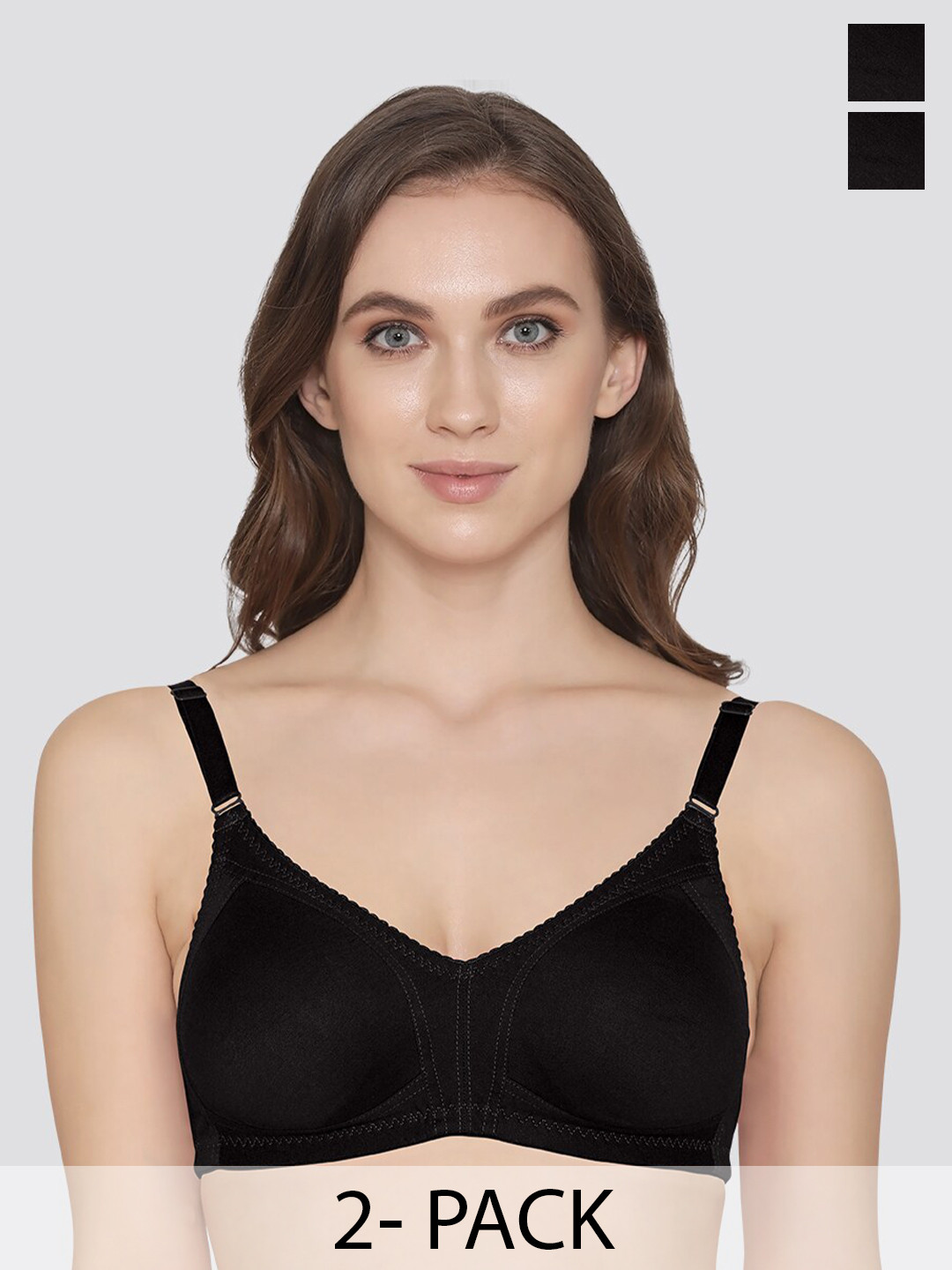 

K LINGERIE Pack of 2 Kwid Wirefree Full Coverage Support Plus Size T-Shirt Bra, Black