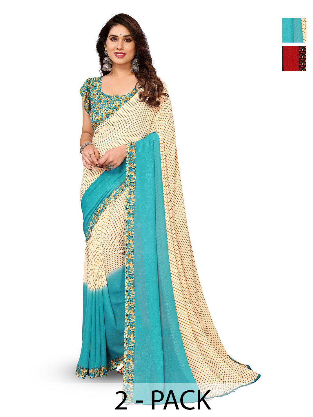 

ANAND SAREES Pack Of 2 Printed Georgette Saree, Black
