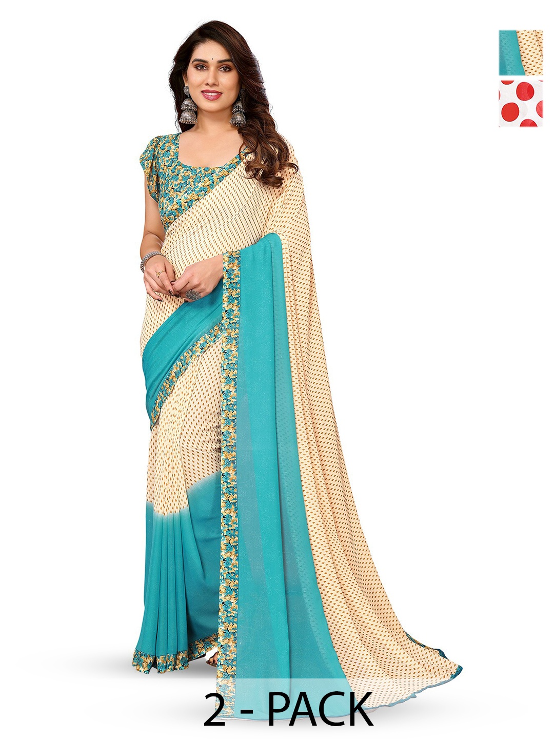 

ANAND SAREES Selection Of 2 Printed Sarees, White