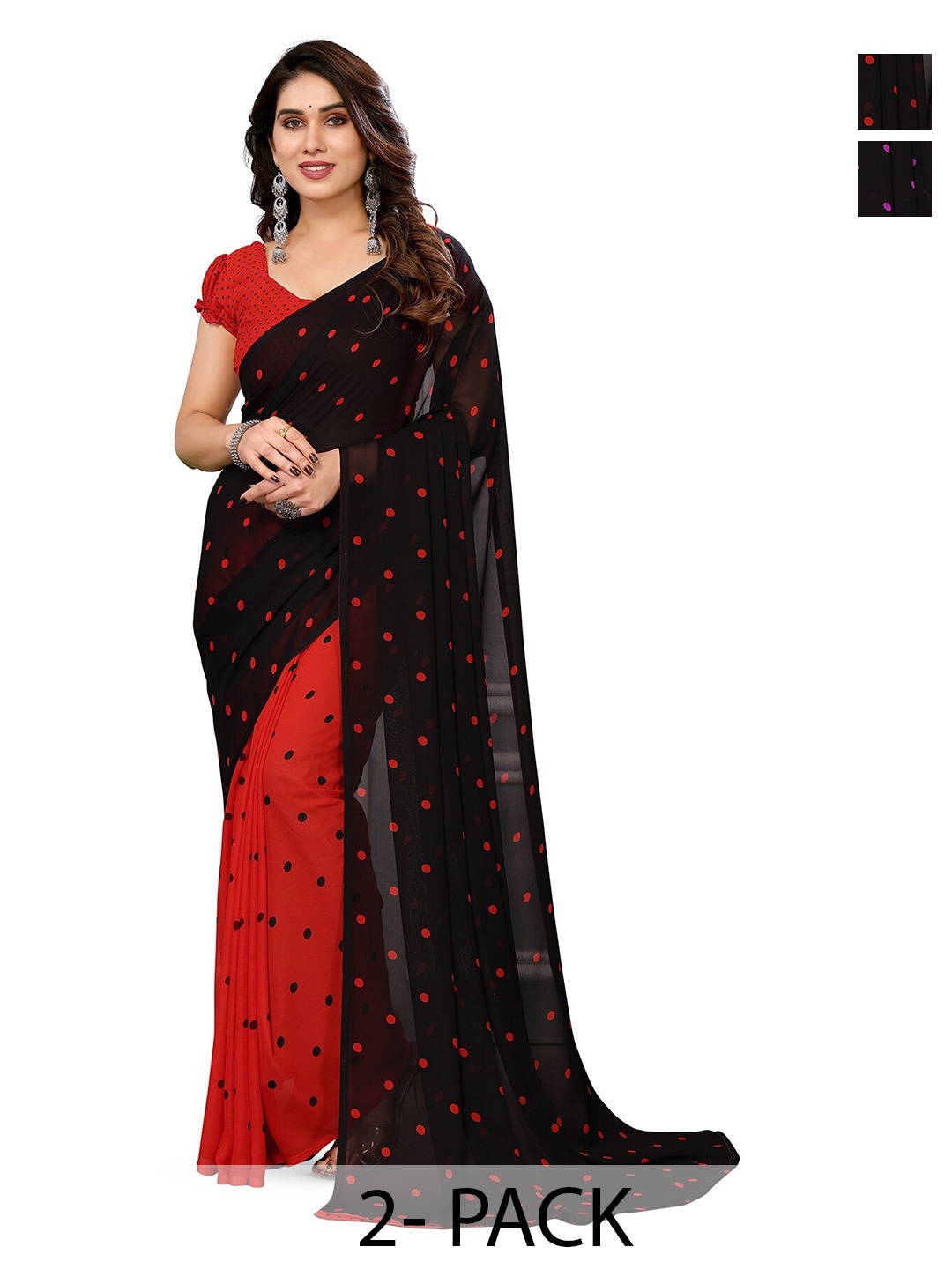 

ANAND SAREES Selection of 2 Polka Dot Saree, Black