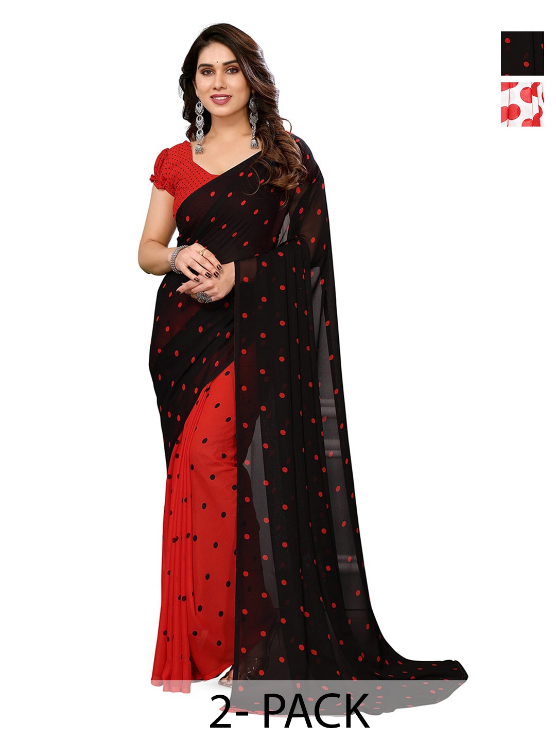 

ANAND SAREES Selection Of 2 Printed Sarees, Red