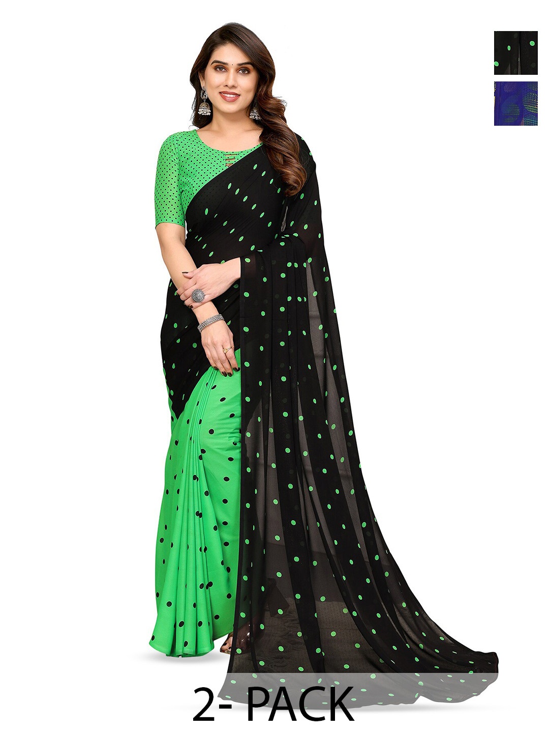 

ANAND SAREES Selection Of 2 Printed Saree, Black
