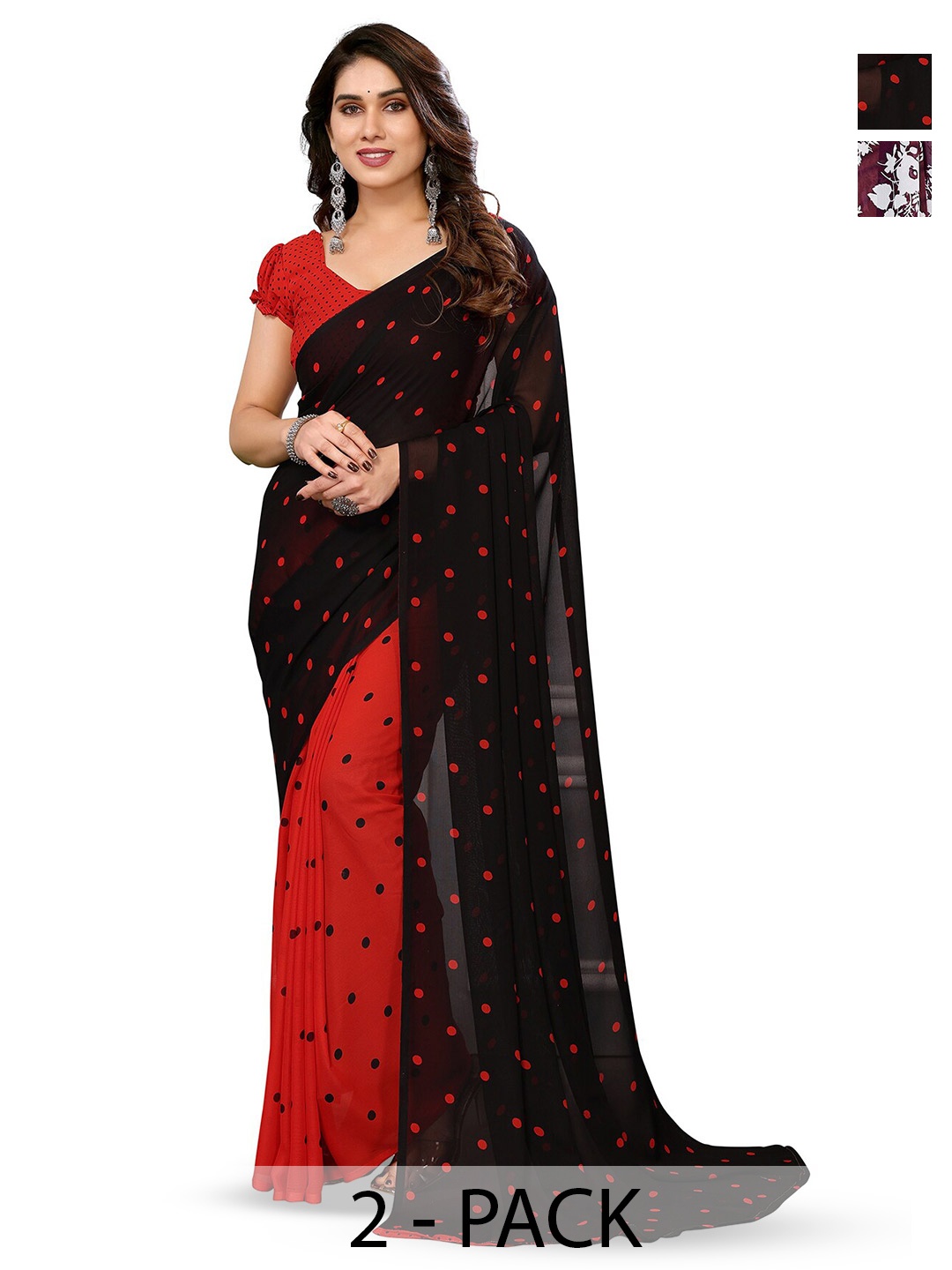 

ANAND SAREES Selection Of 2 Printed Sarees, Red