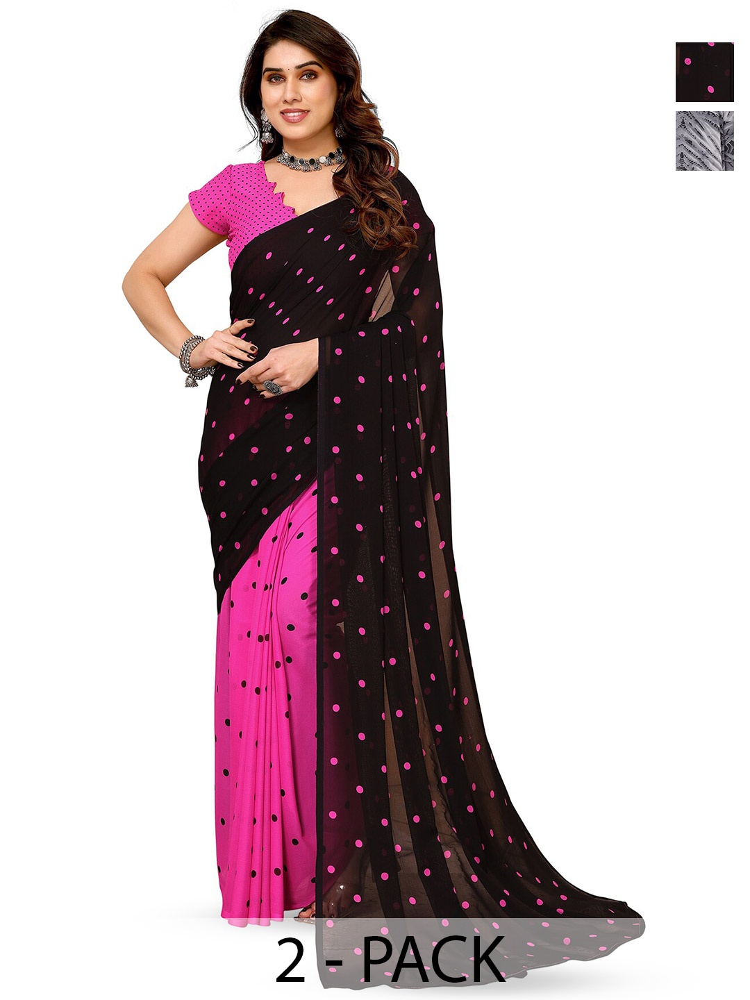 

ANAND SAREES Selection of 2 Printed Georgette Saree, Black
