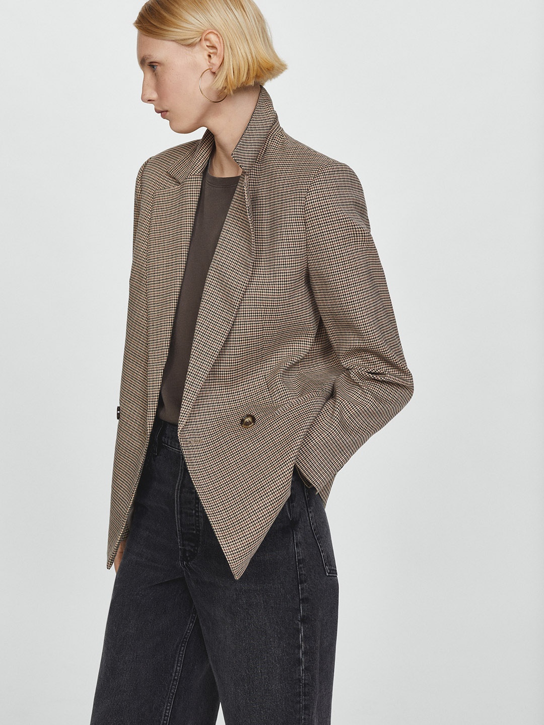 

MANGO Houndstooth Pattern Blazer, Brown