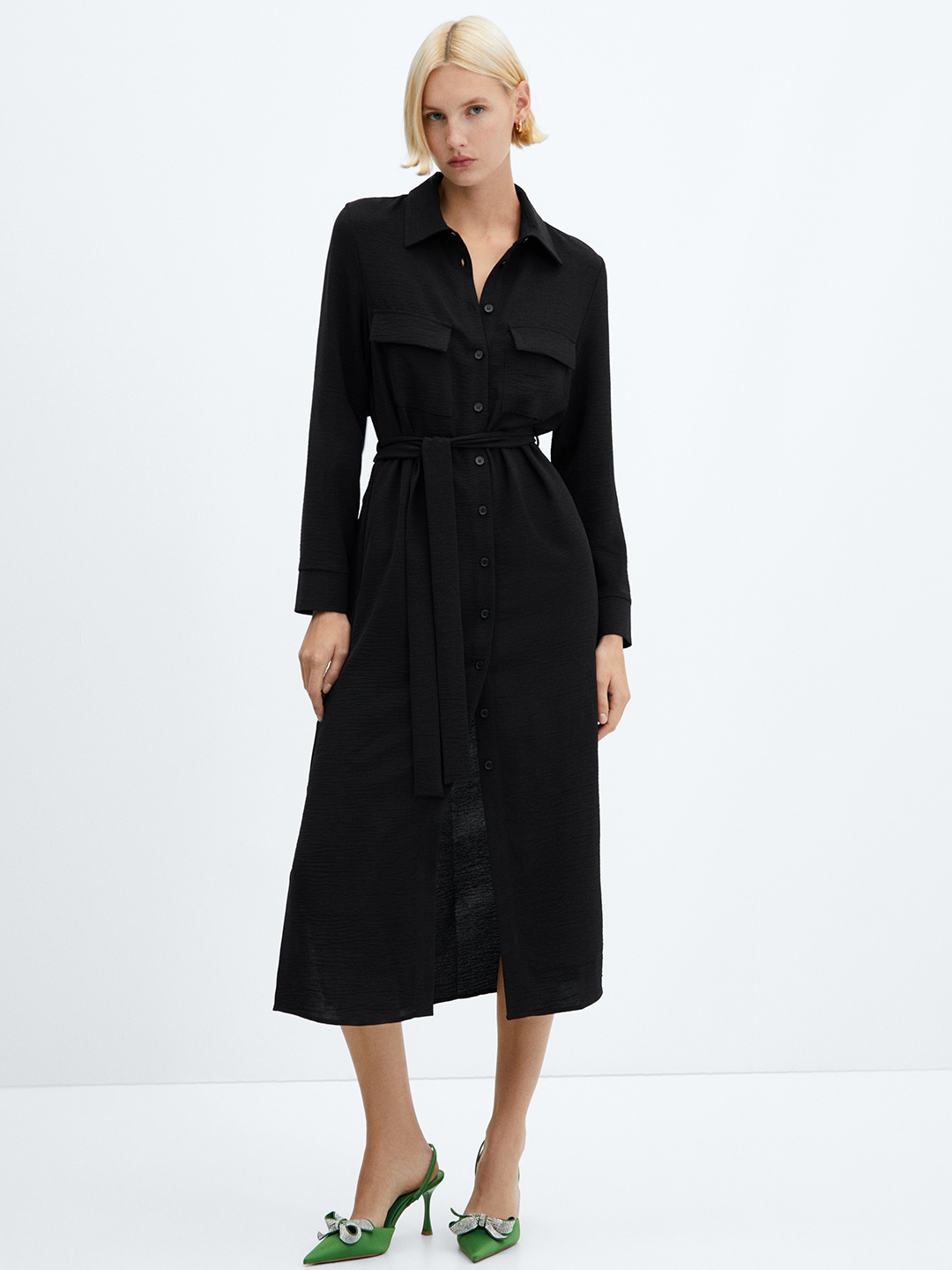 

MANGO Shirt Midi Dress, Black