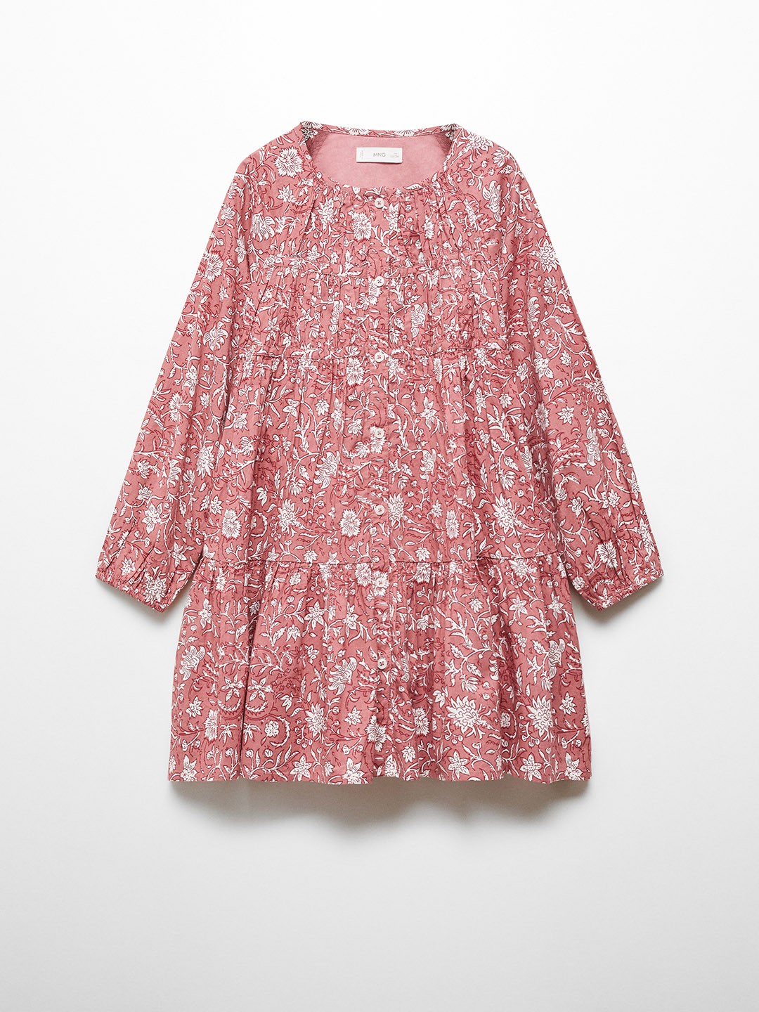

Mango Kids Girls Cotton Floral Print Puff Sleeve A-Line Mini Dress, Pink