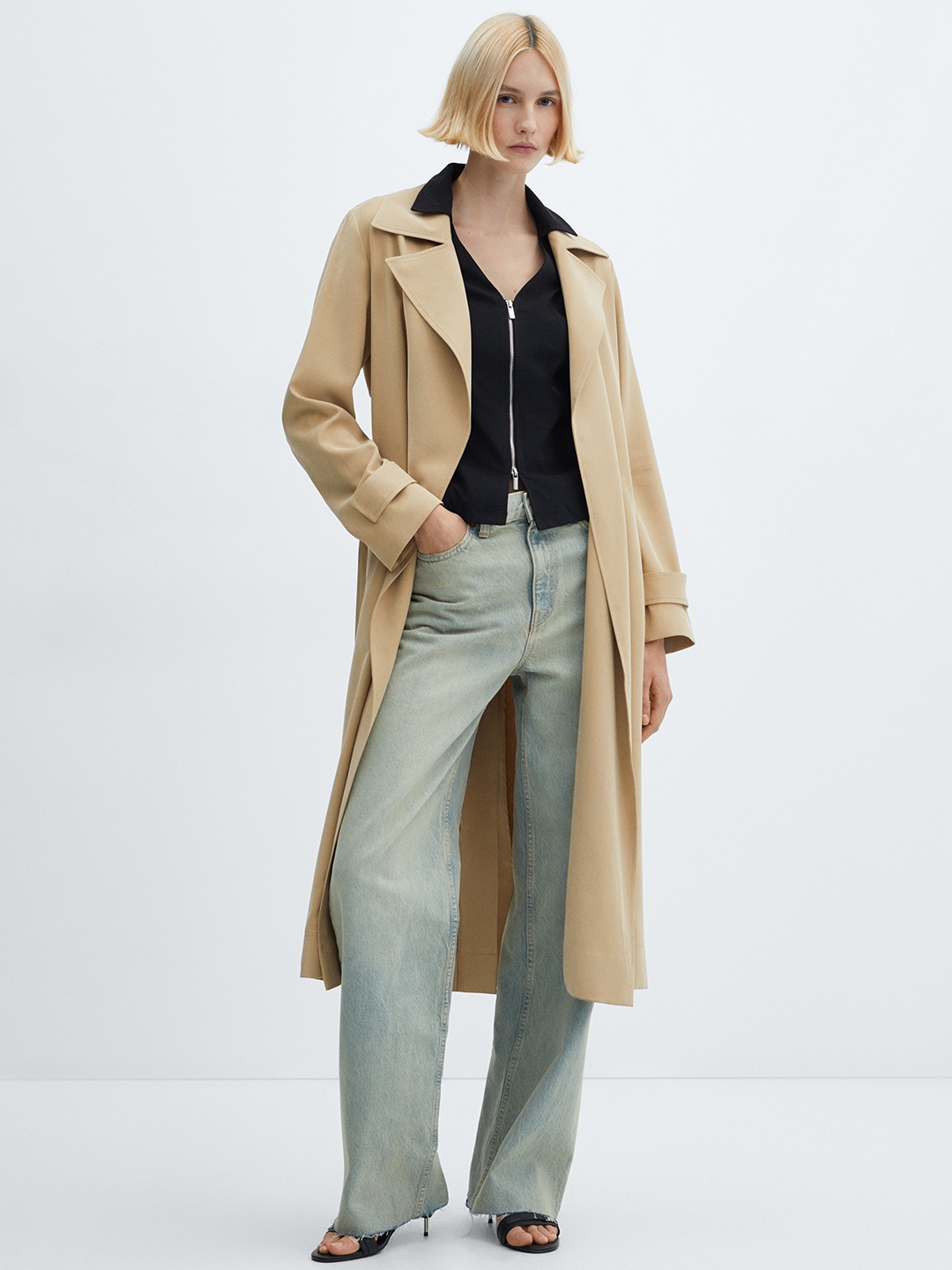 

MANGO Water-Repellent Trench Coat with Belt, Beige
