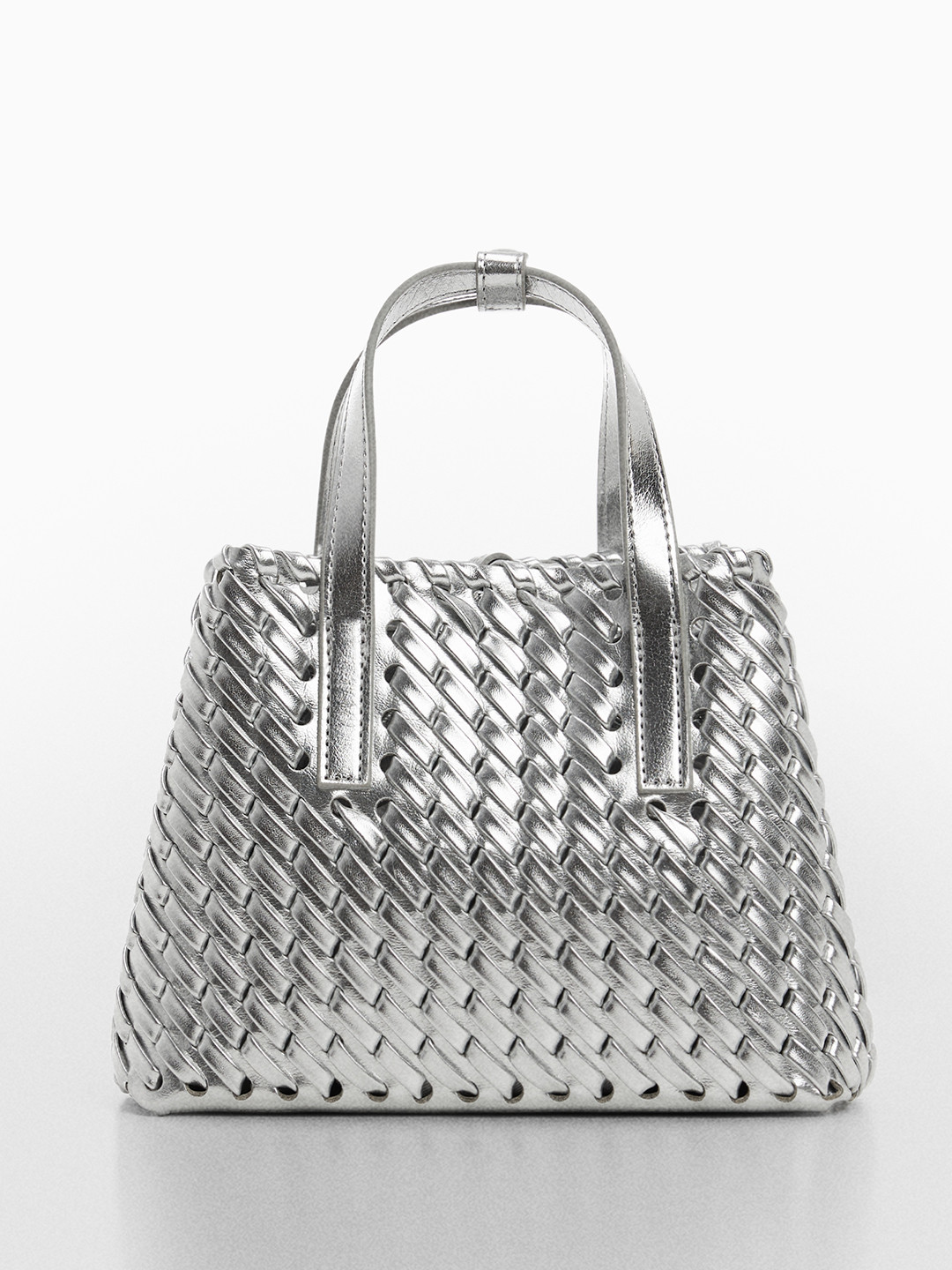 

MANGO Textured Structured Handheld Bag, Silver