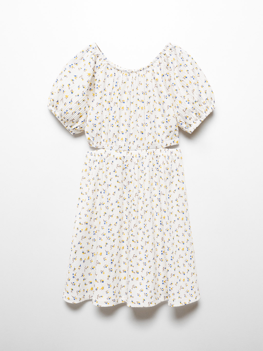 

Mango Kids Girls Floral Print Puff Sleeves A-Line Dress, White