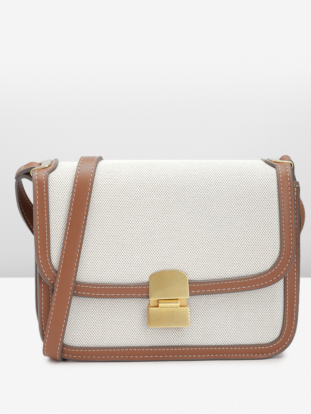 

MANGO Woven Design Textured Crossbody Bag With Flap, Off white