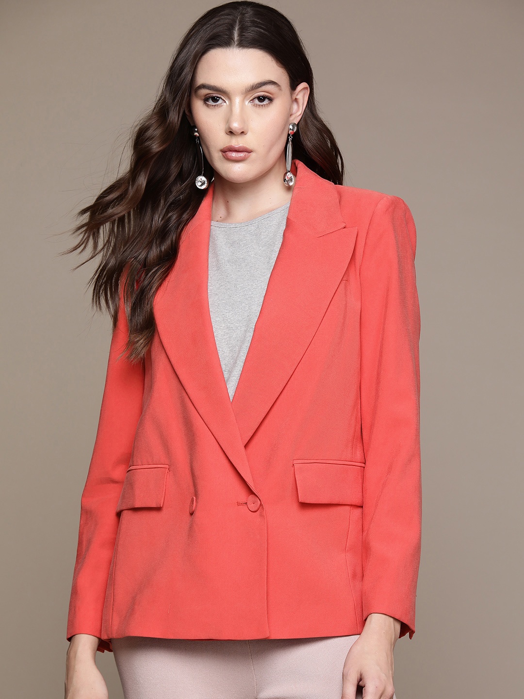 

MANGO Double-Breasted Formal Blazer, Peach