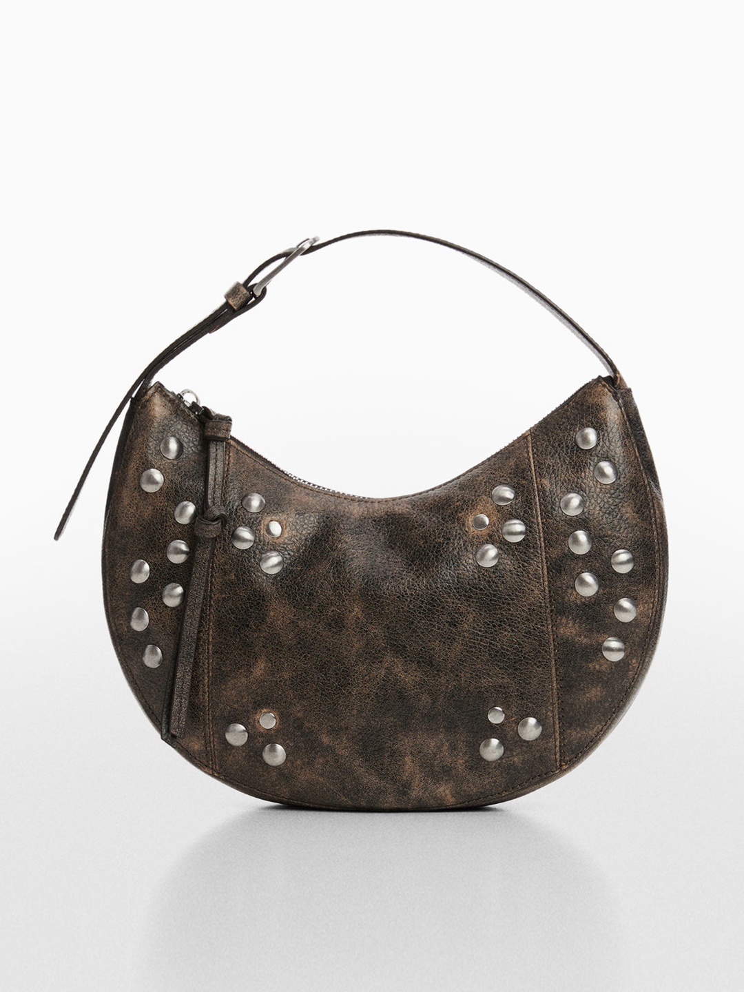 

MANGO Embellished Leather Structured Shoulder Bag, Brown